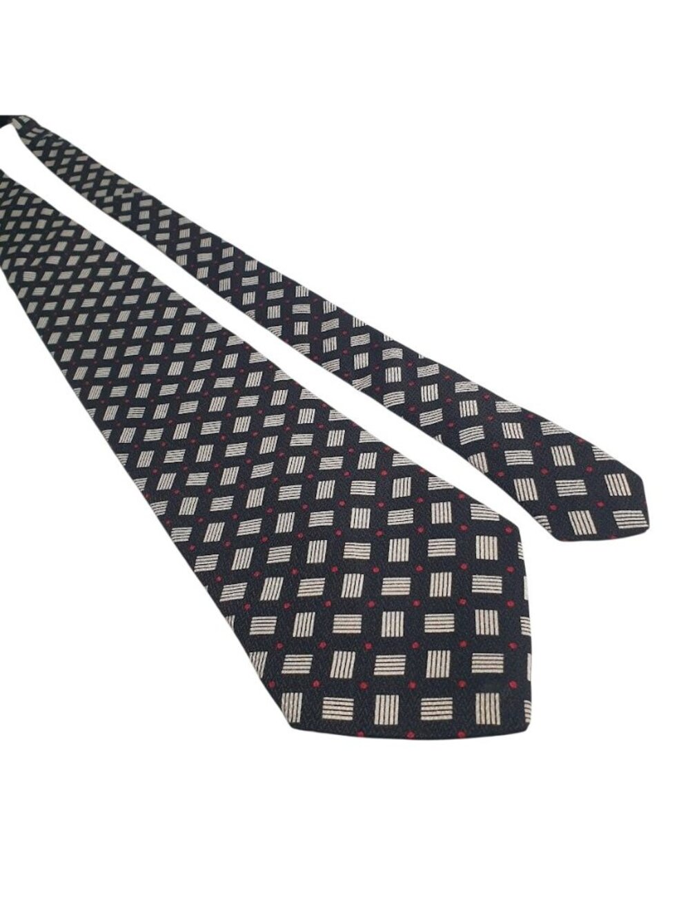 Clubfellow Geometric Square Patterned Tie Modern Navy Red White Silk